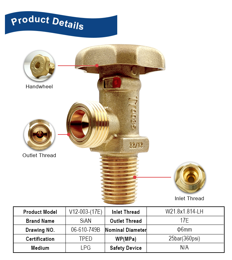 SiAN V12 (17E) LPG F-type Cylinder Valves TPED (2)