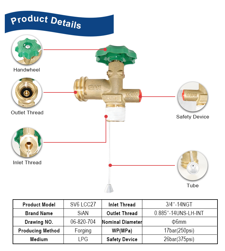 SiAN LPG Cylinder LCC27 QCC SV6 POL Valve (2)