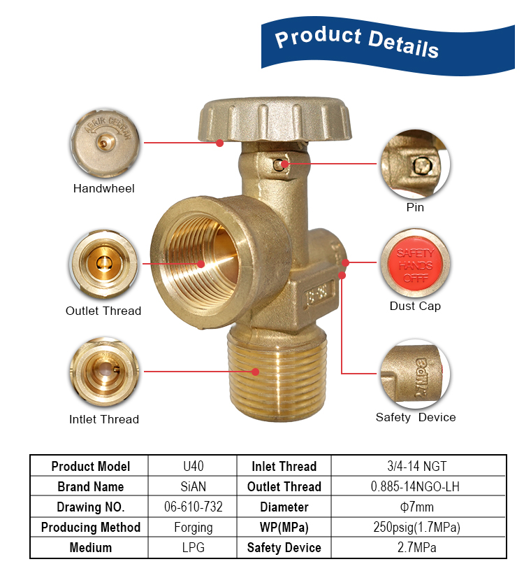 40 Pound LPG Cylinder Valve U40 Columbia LPG POL Valve