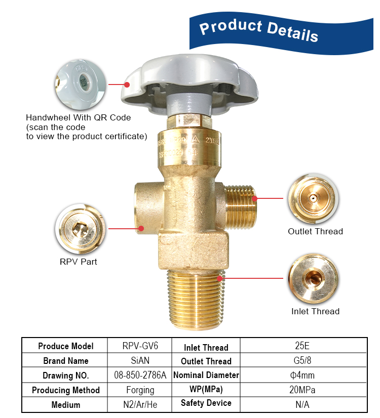 PRV-GV6 N2 Ar He Gas Cylinder Valve (9)