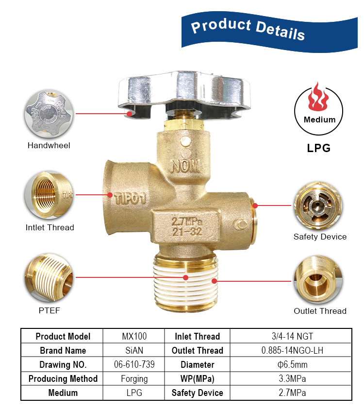 MX100 LPG Cylinder Valve Brass POL Valve For Mexico (13)